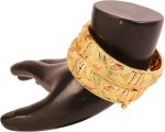 Touchstone Indian Bollywood Finely Hand Engraved Peeled Metal Pretty Mesh Work Jaipur Meenakari Enamel Exclusive Designer Jewelry Bangle Bracelets in Gold Tone for Women. - Image 2